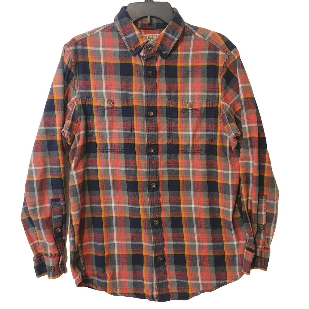 Duluth Trading Co Flannel Shirt Mens Medium Plaid Slim Fit Button Down 2 Pocket